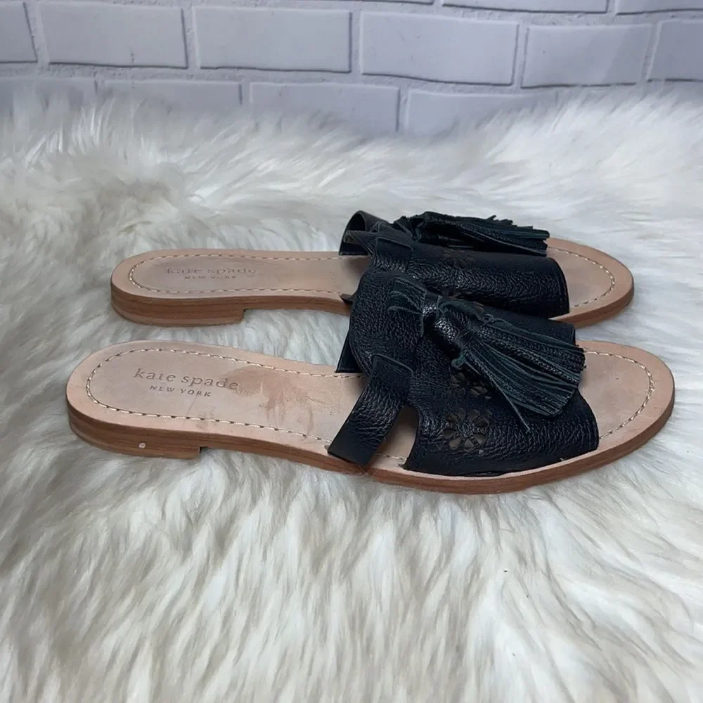 Kate Spade Claire Black Leather Slides‎ Sz 6.5